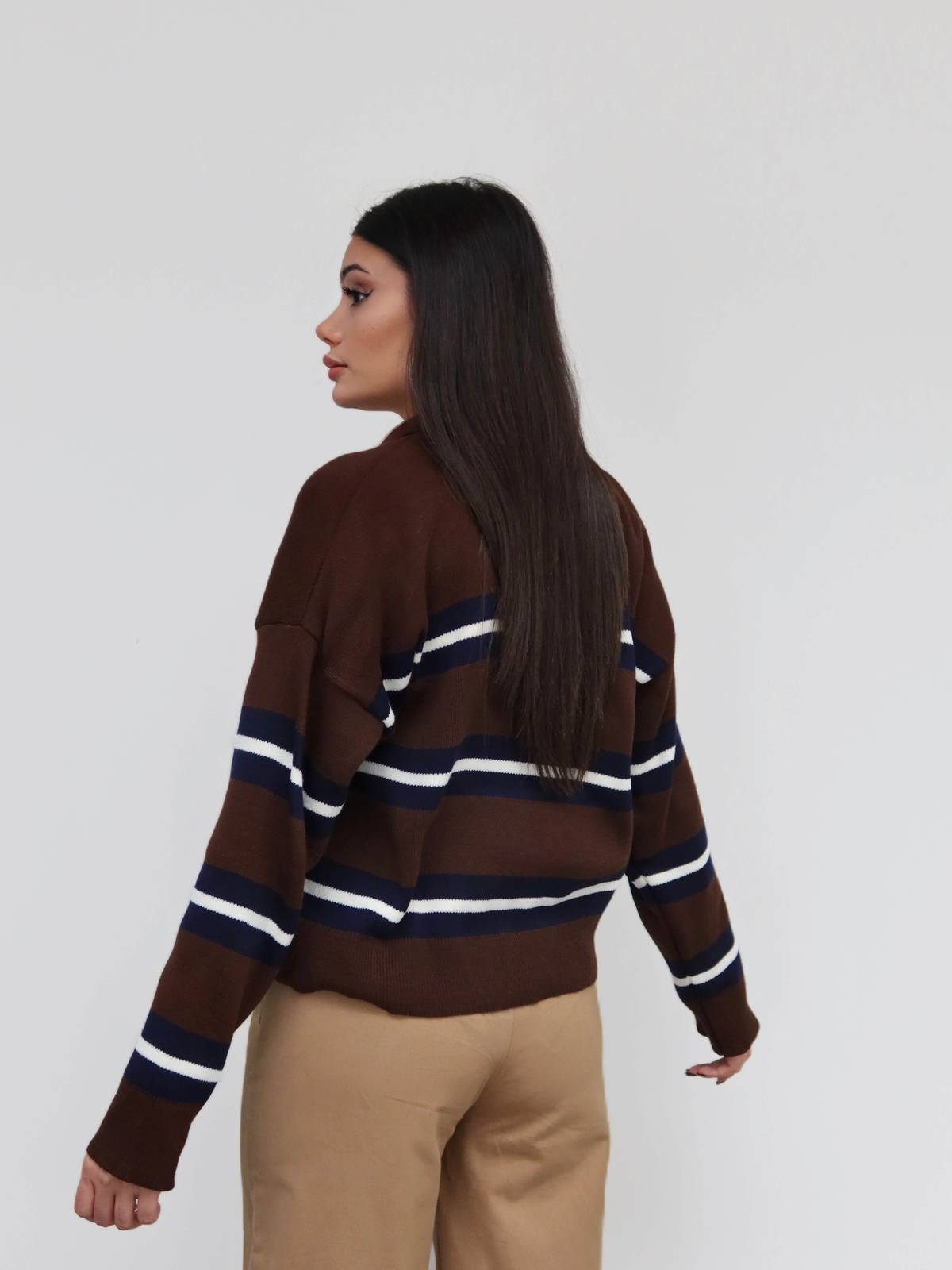 V Neck Striped Knit Jumper — photograph 4