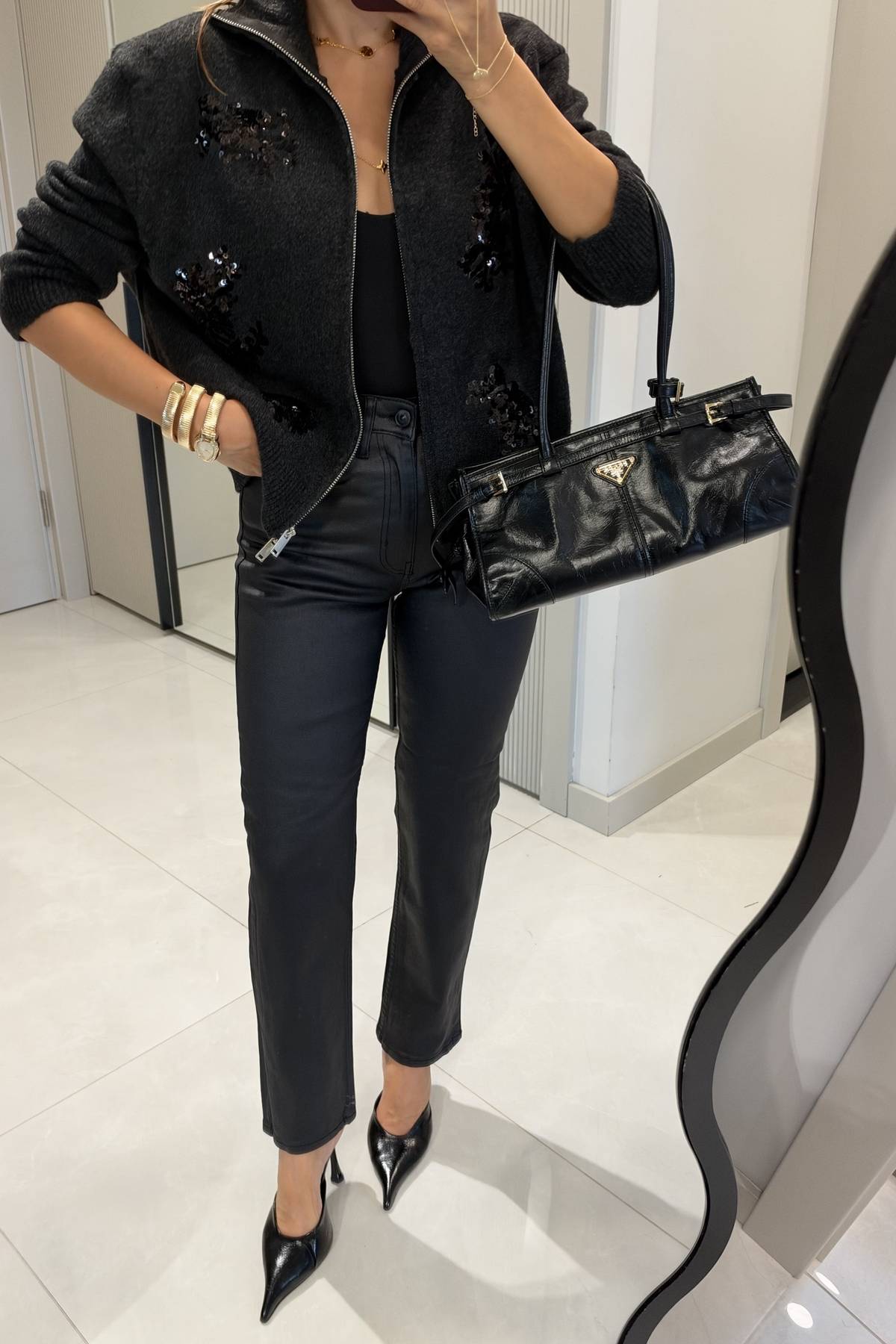 Senta Sequin Floral Embroidered Zip Knit Cardigan