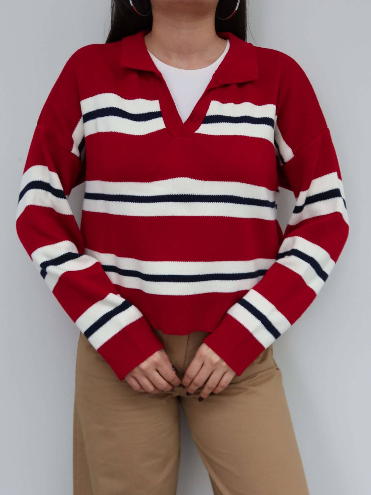 V Neck Striped Knit Jumper — photograph 3