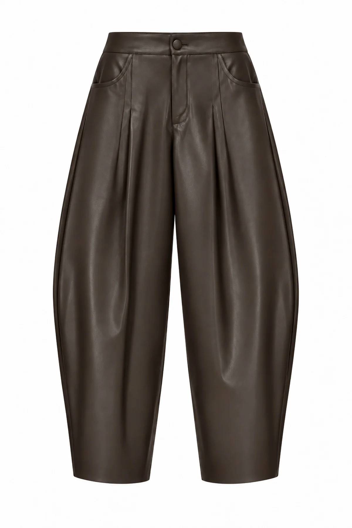 Jako Pleat Detail Brown Leather Trousers