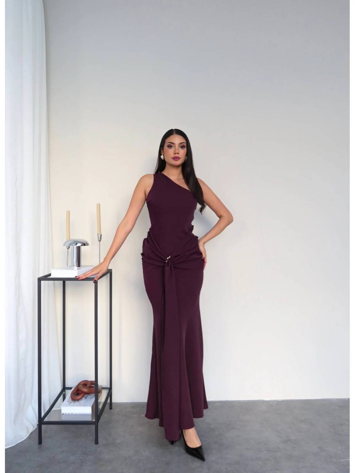 One Shoulder Waist Buckle Long Dress