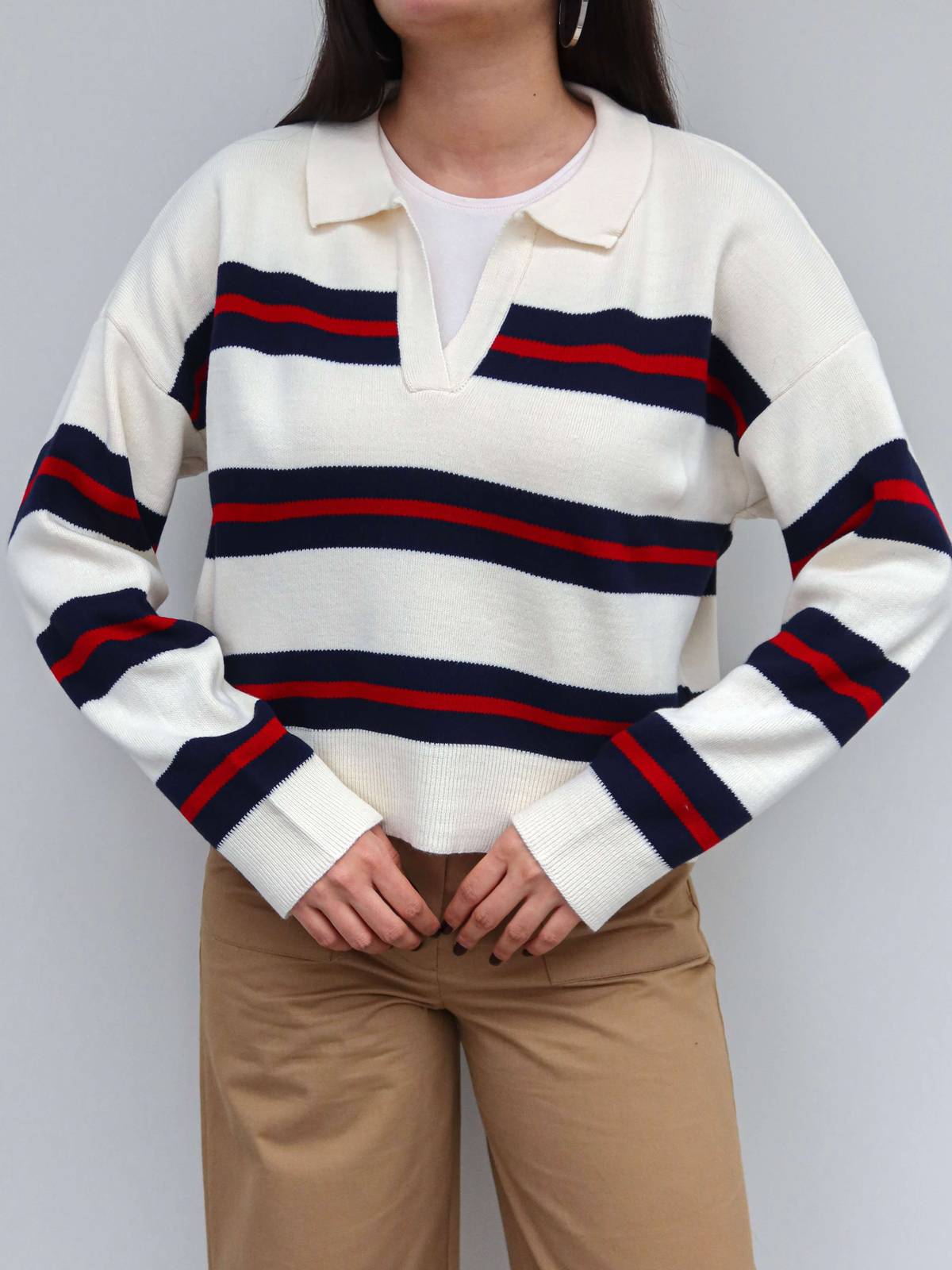 V Neck Striped Knit Jumper — photograph 2