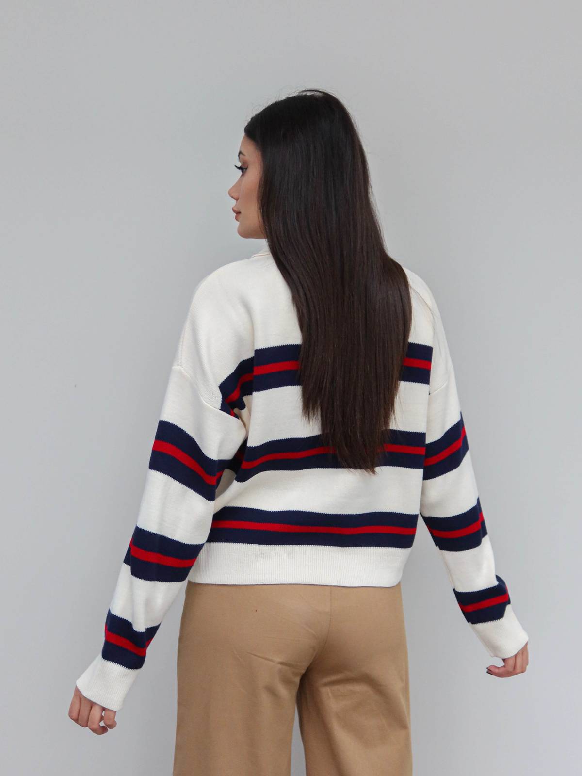 V Neck Striped Knit Jumper — photograph 4