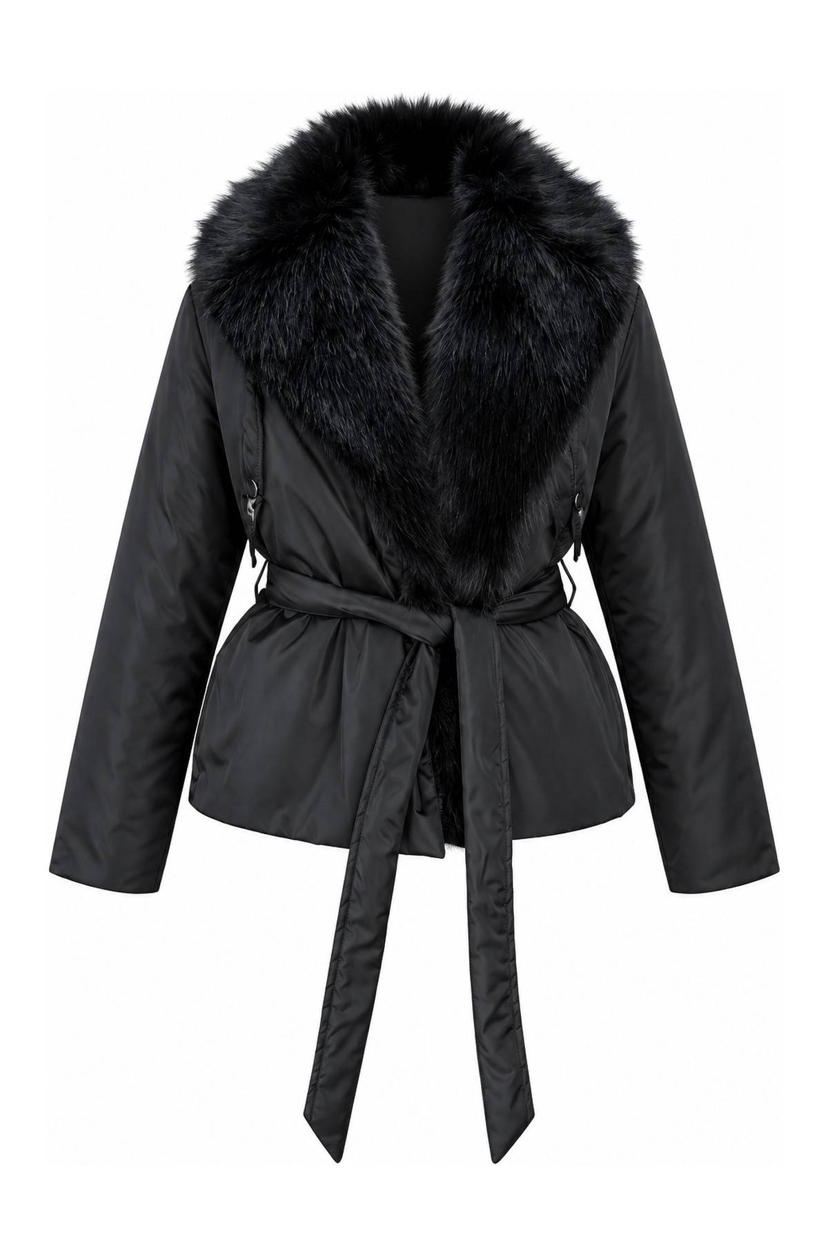 Collar Faux Fur Sash Puffer Coat