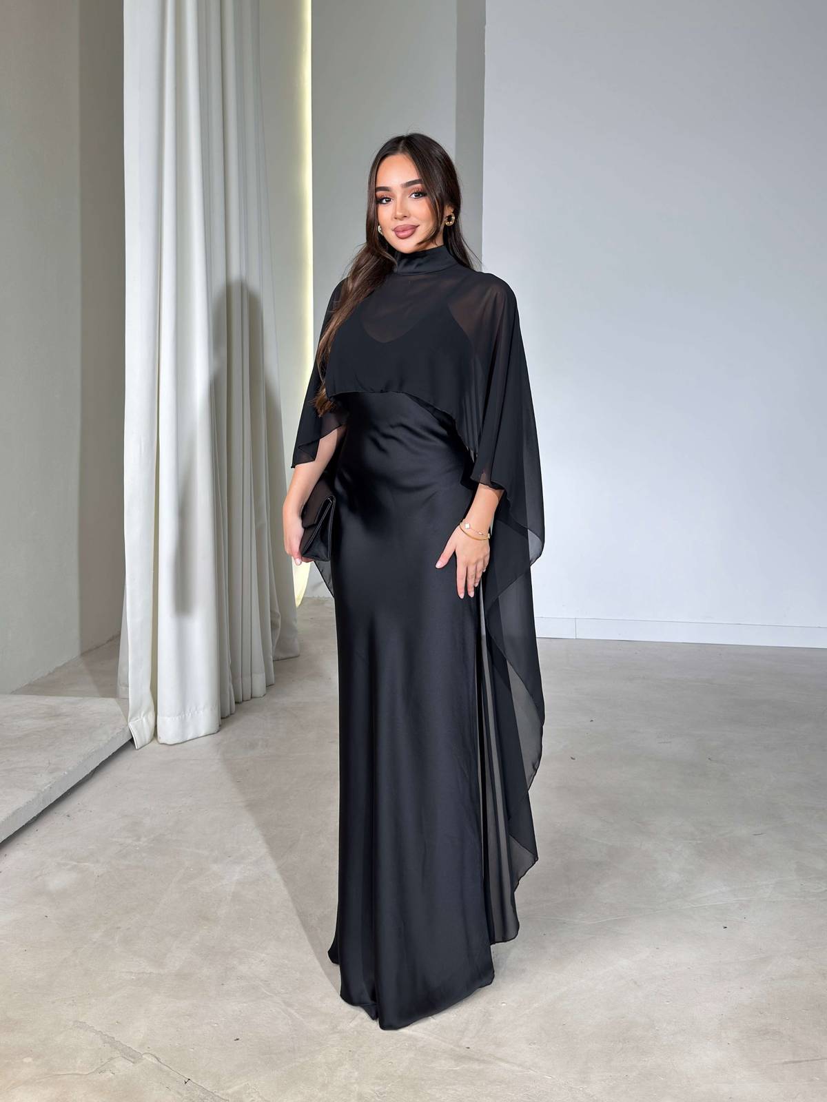 Tulle Cape Satin Strappy Maxi Kalina Dress — photograph 2