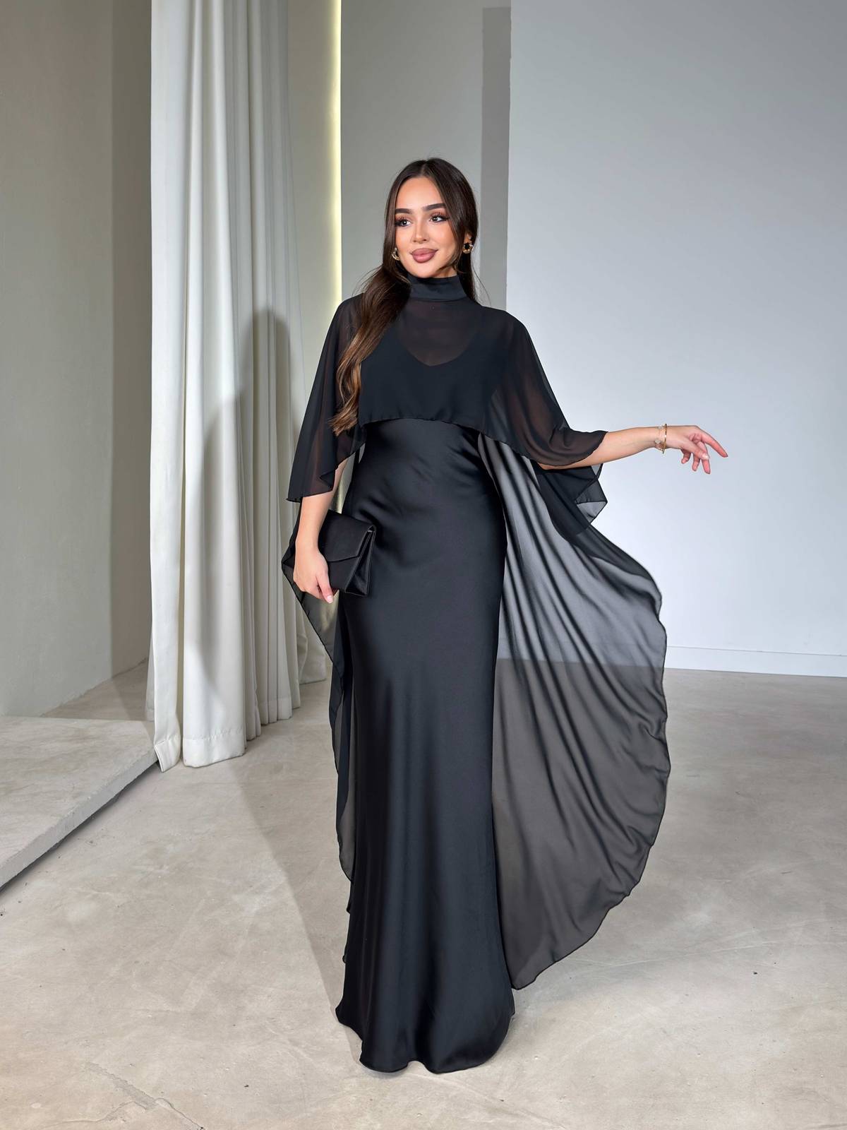 Tulle Cape Satin Strappy Maxi Kalina Dress — photograph 3