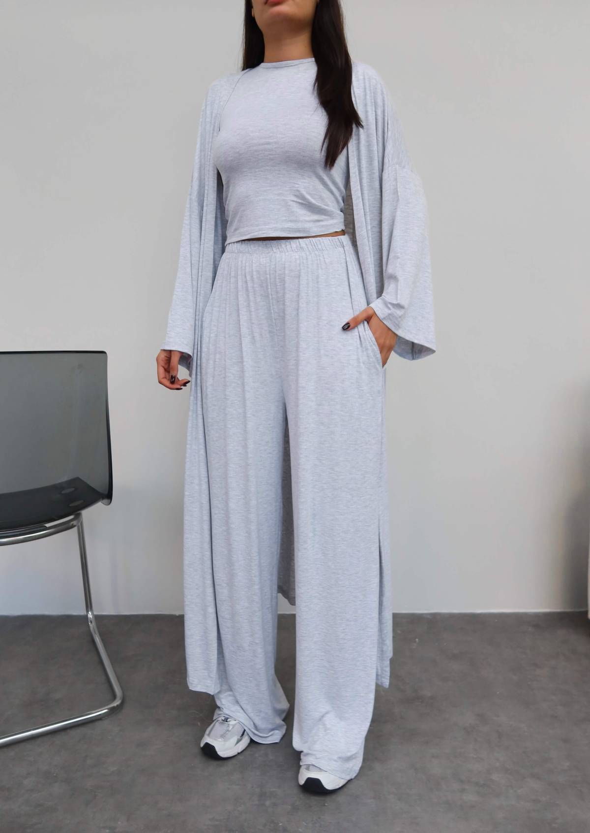 Long Cardigan Relaxed Three Piece Set — photograph 3