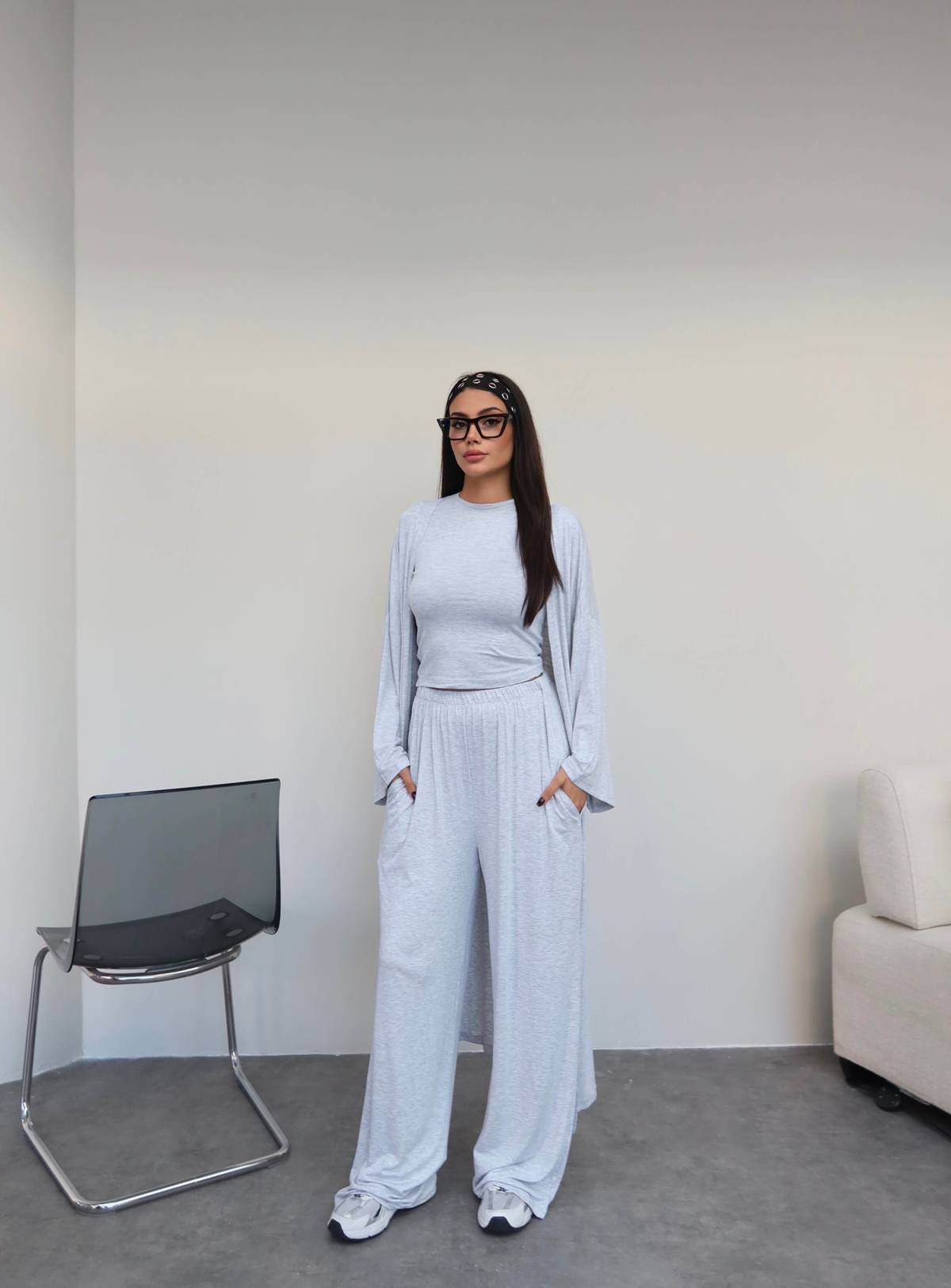 Long Cardigan Relaxed Three Piece Set — photograph 4