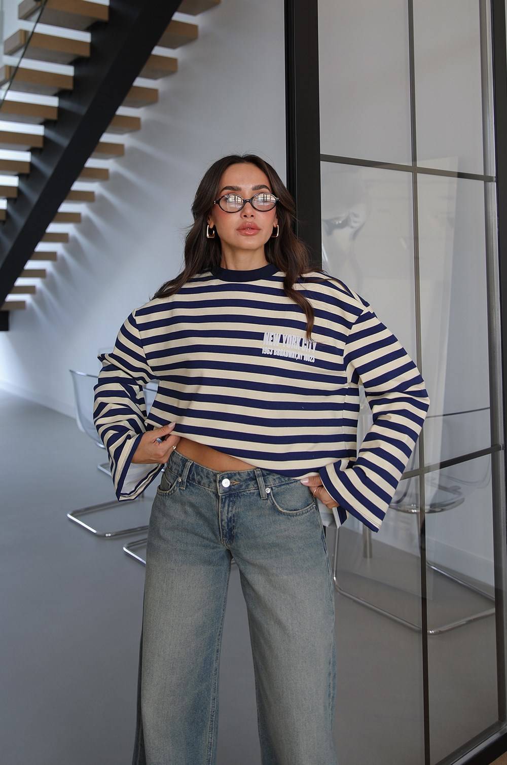 Navy Lettering Printed Striped Sweatshirt — photograph 3