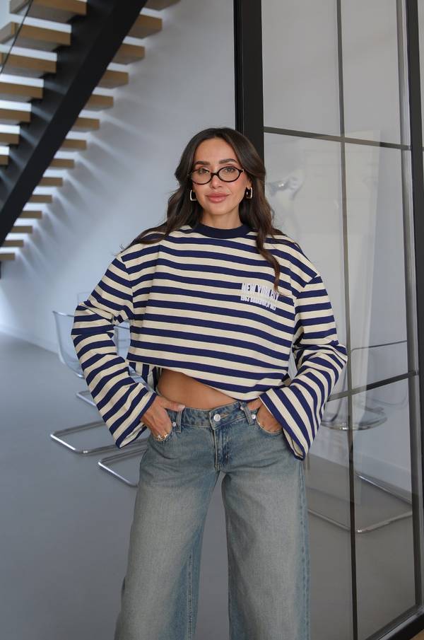 Text Print Striped Sweatshirt