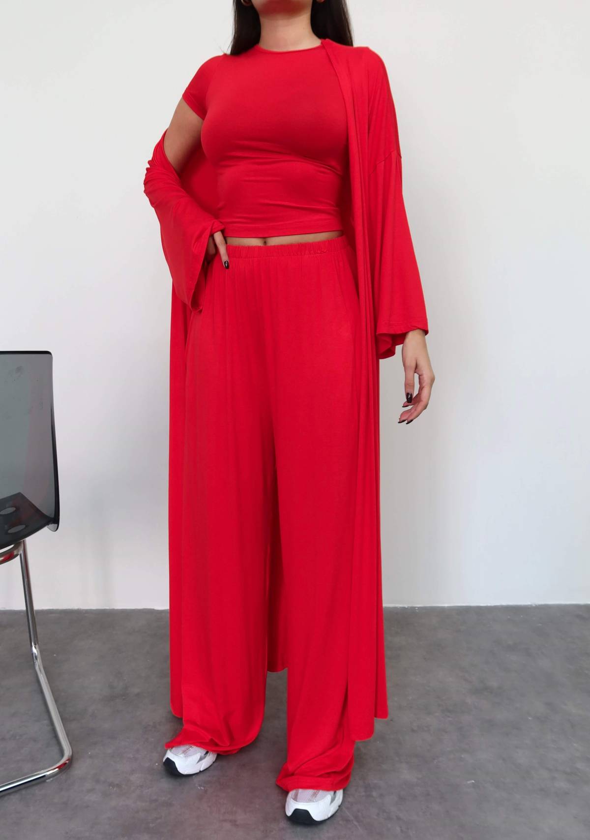 Long Cardigan Relaxed Three Piece Set — photograph 4