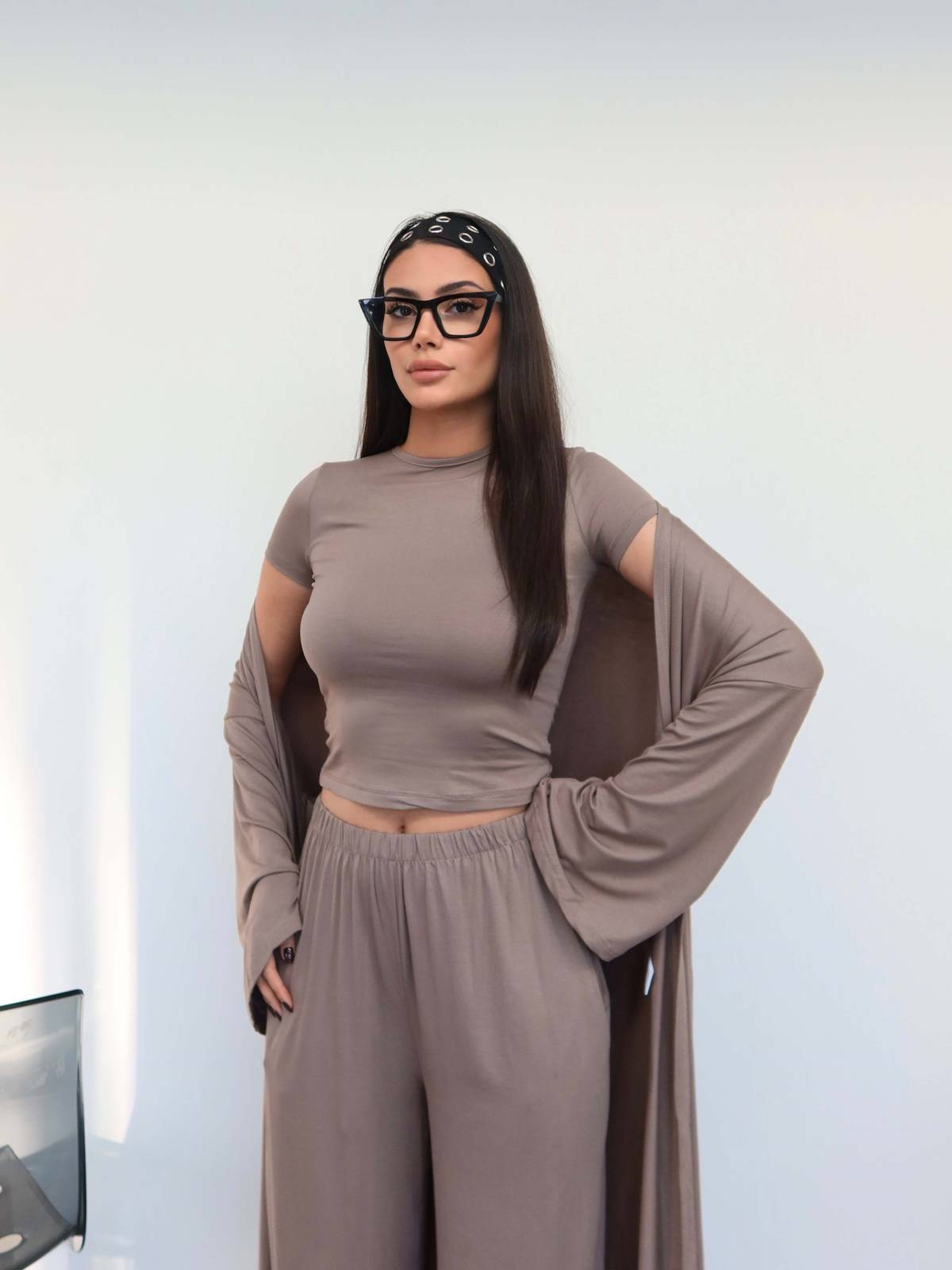 Long Cardigan Relaxed Three Piece Set — photograph 2