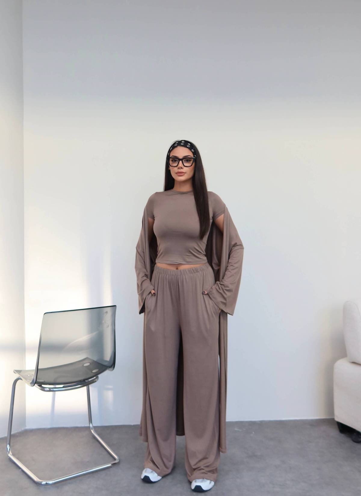 Long Cardigan Relaxed Three Piece Set — photograph 4