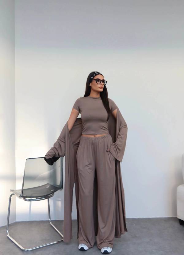 Long Cardigan Relaxed Three Piece Set