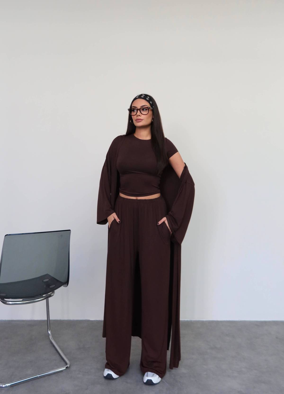 Long Cardigan Relaxed Three Piece Set — photograph 2