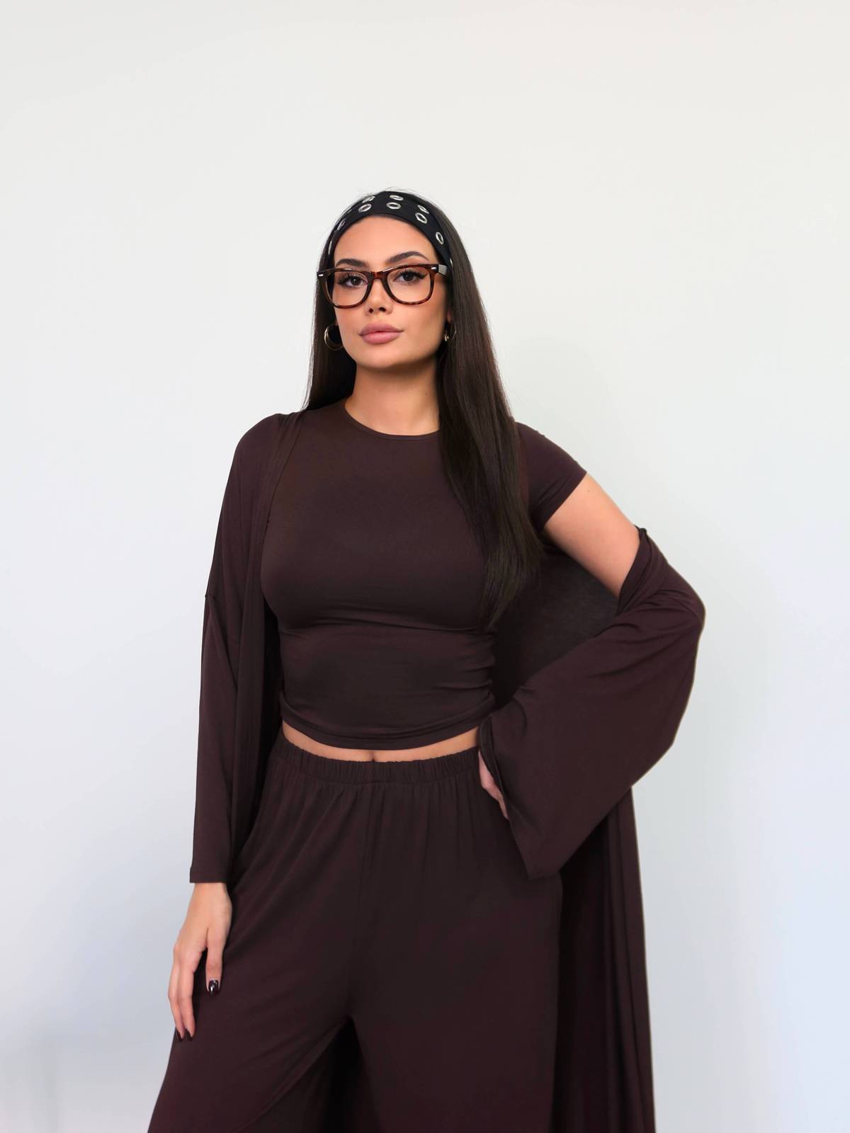 Long Cardigan Relaxed Three Piece Set — photograph 3