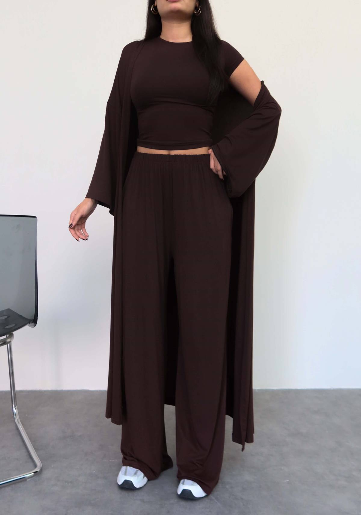 Long Cardigan Relaxed Three Piece Set — photograph 4
