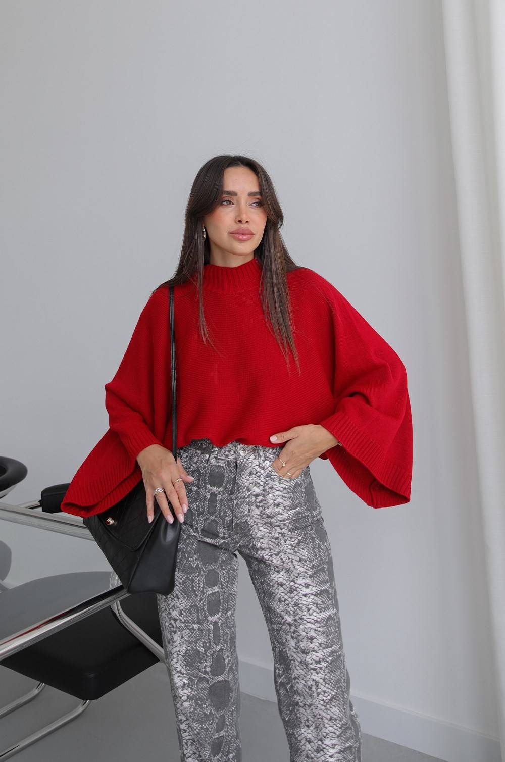 Red Arden Batwing Sleeve Ribbed Jumper — photograph 2