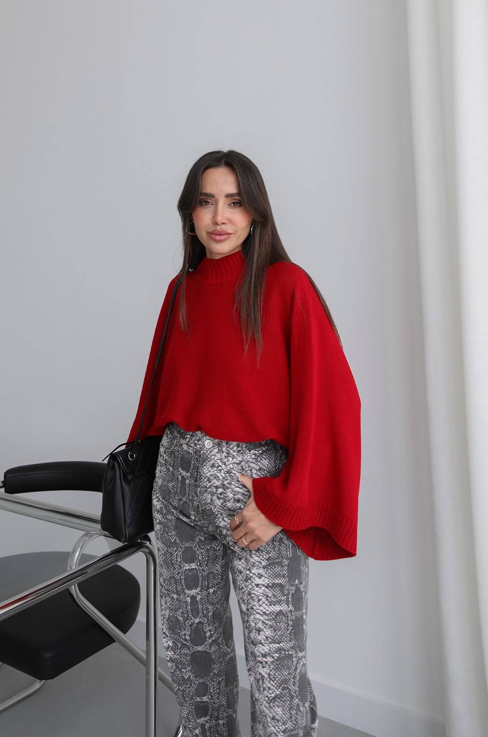 Red Arden Batwing Sleeve Ribbed Jumper — photograph 3
