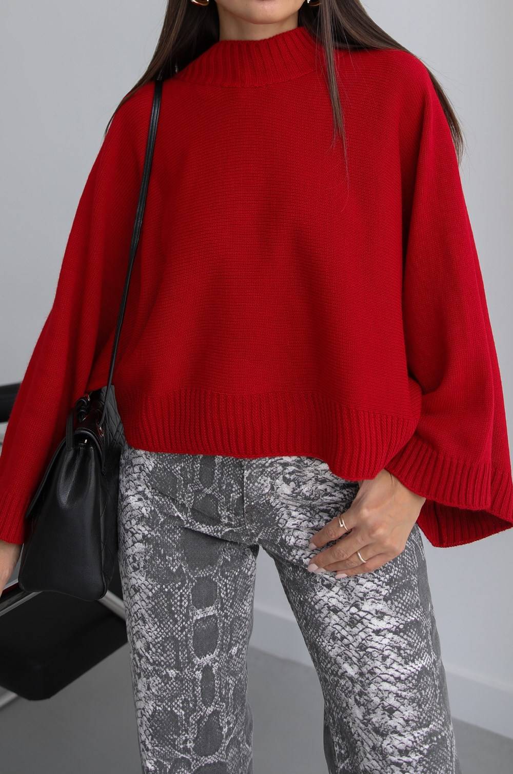 Red Arden Batwing Sleeve Ribbed Jumper — photograph 4