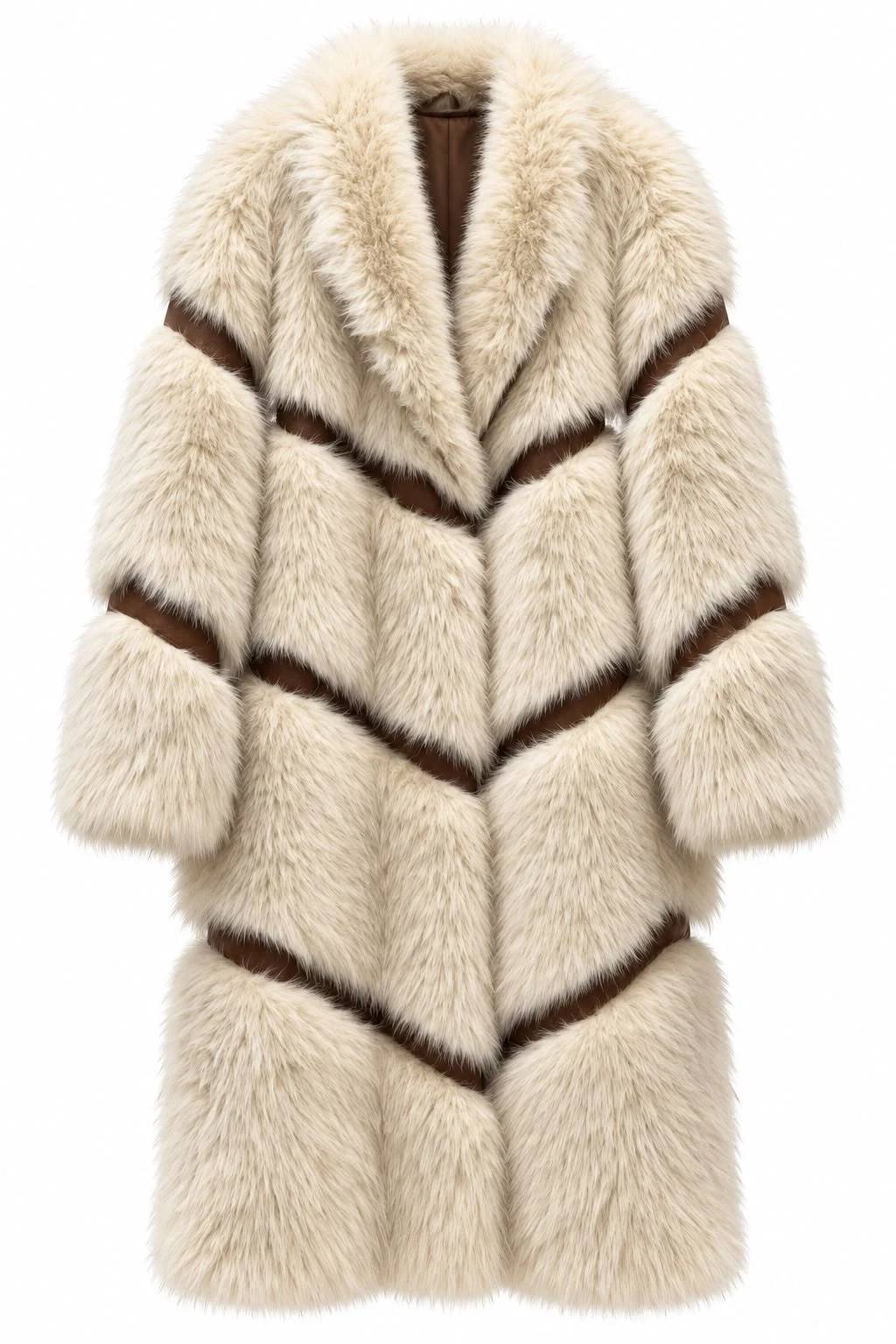Long Leather Trim Fur Coat — photograph 2