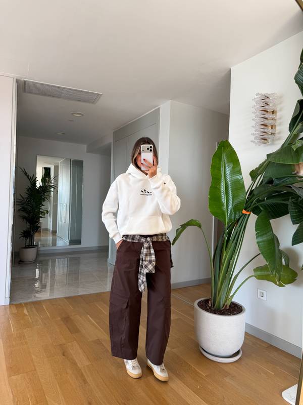Plaid Shirt Detail Cargo Trousers