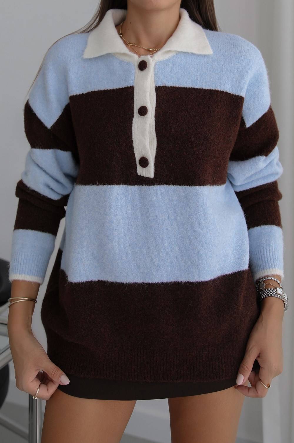 Blue Nora Striped Polo Collar Jumper — photograph 4