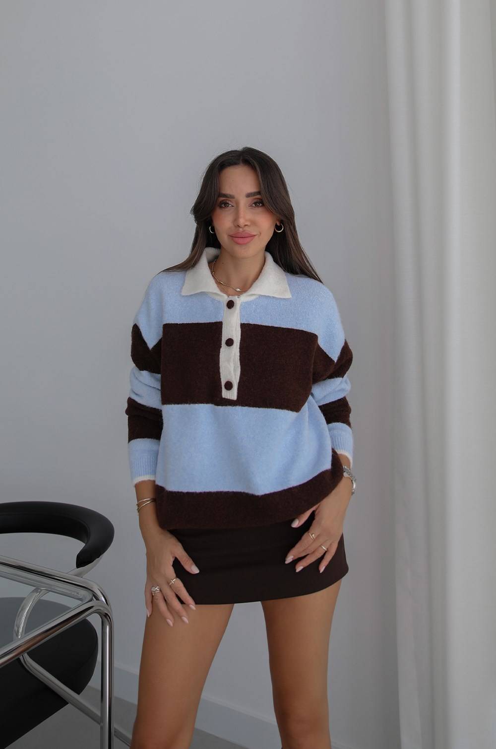 Nora Striped Polo Neck Jumper