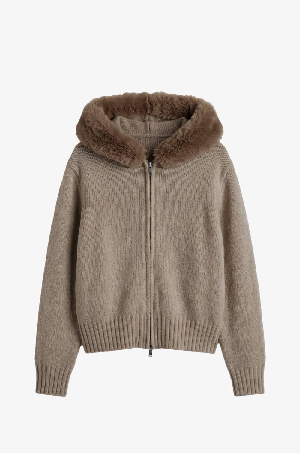 Hooded Fur Trim Cardigan — photograph 4
