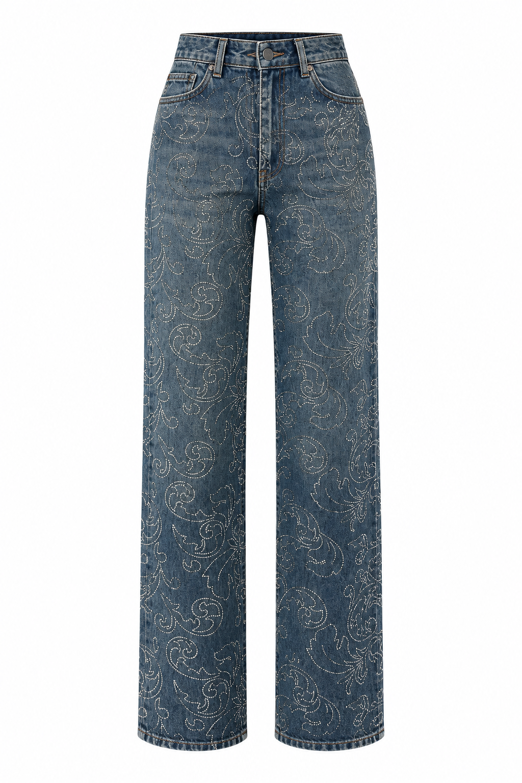 Shimmering Straight Leg Denim Trousers — photograph 2