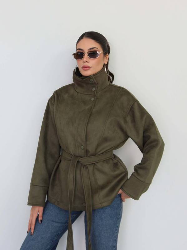 High Neck Press Stud Suede Jacket