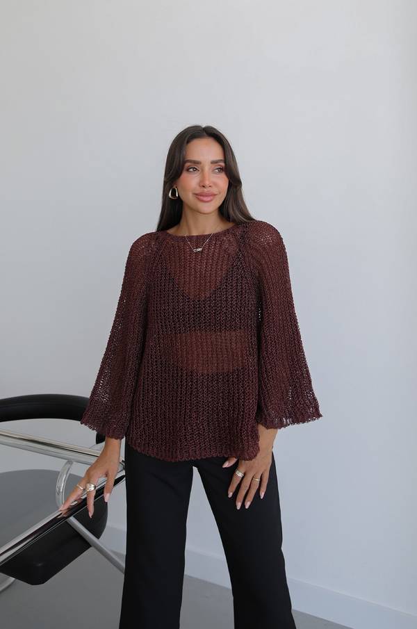 Brown File Knitted Blouse