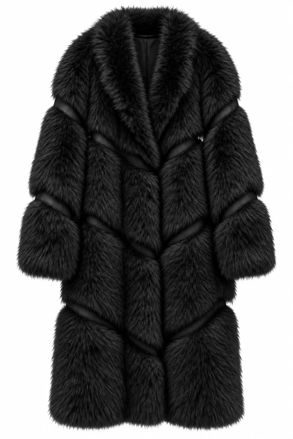 Long Leather Trim Fur Coat — photograph 2