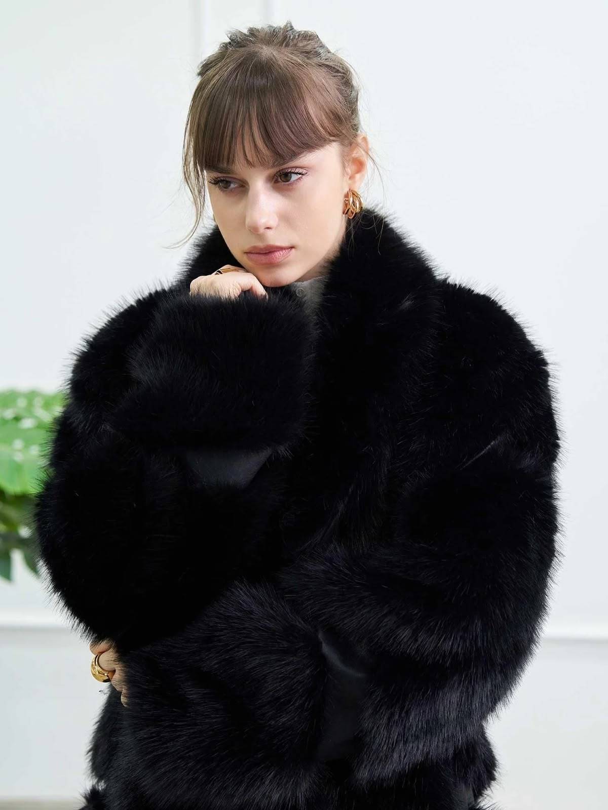 Long Leather Trim Fur Coat — photograph 3