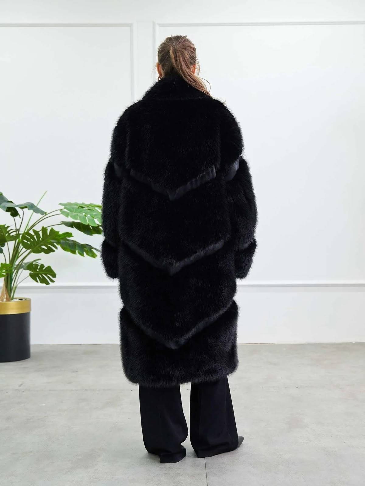 Long Leather Trim Fur Coat — photograph 4