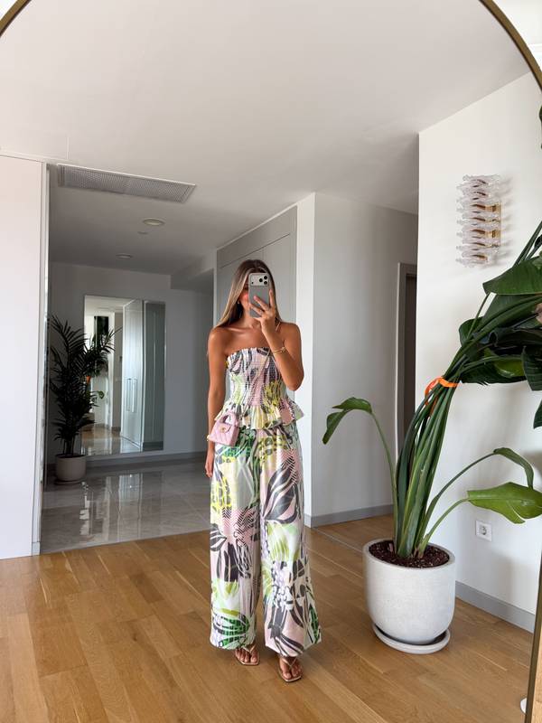 Shiny Patterned Strapless Jumpsuit