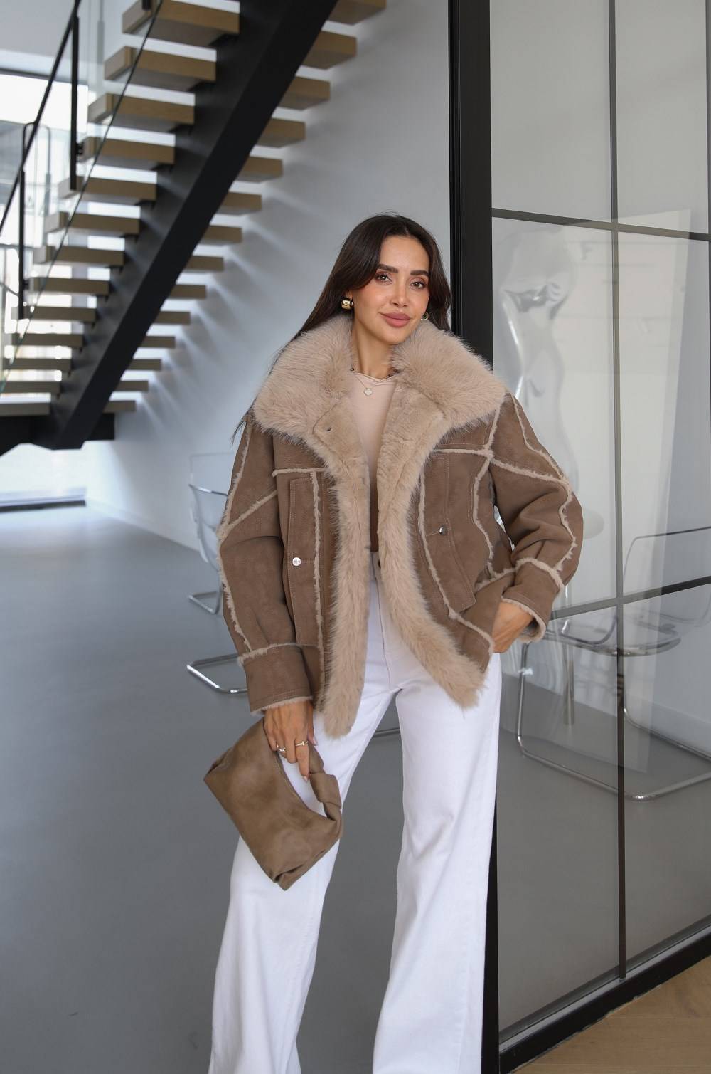 Fur Lined And Collar Leather Coat