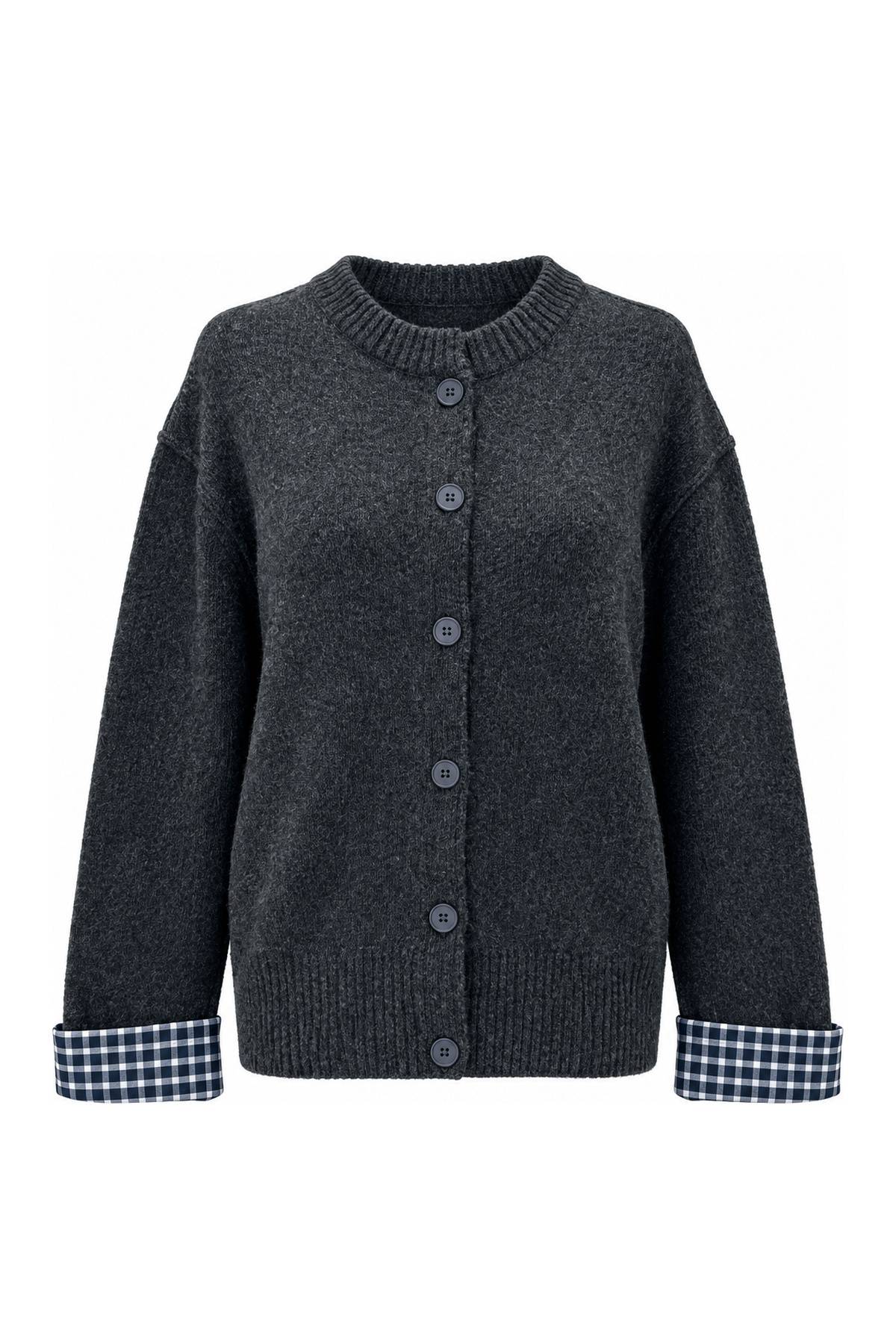 Checked Wool Cardigan — photograph 3