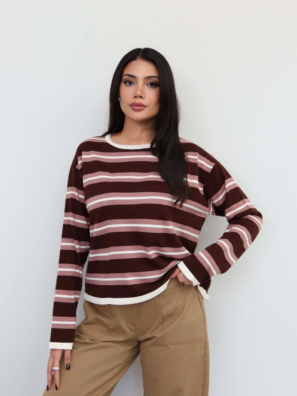 Crew Neck Oversized Knit Blouse