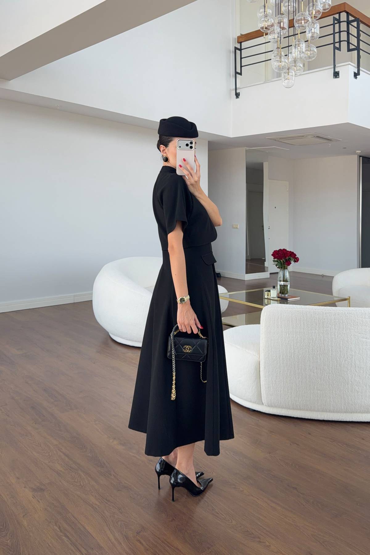 Black Gold Button Dress — photograph 3