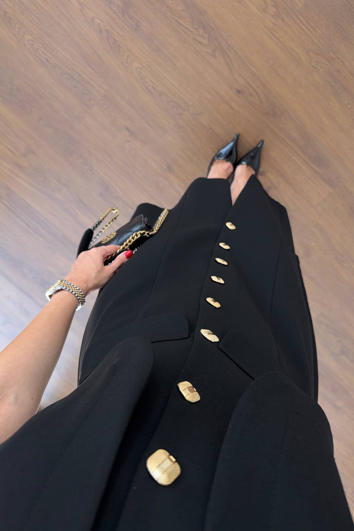 Black Gold Button Dress — photograph 4