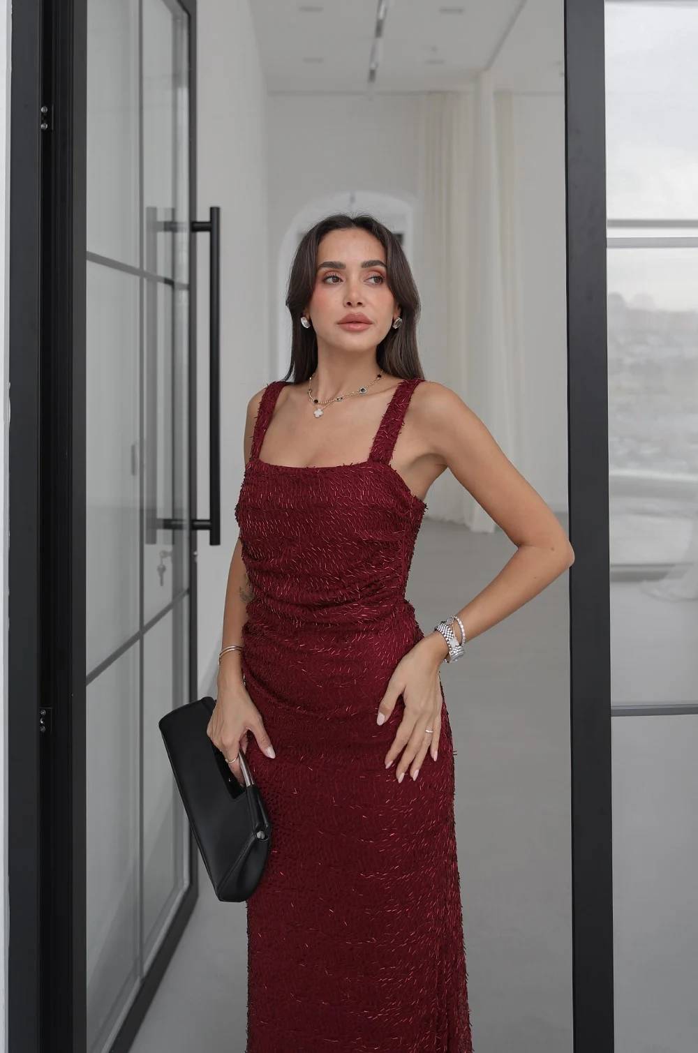 Square Neck Beaded Tulle Dress — photograph 3