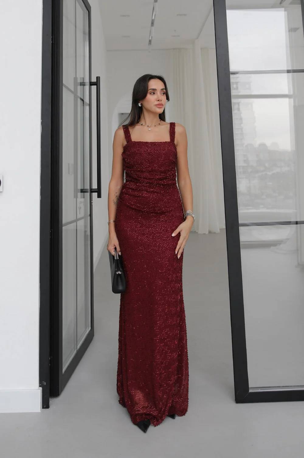 Square Neck Beaded Tulle Dress — photograph 1