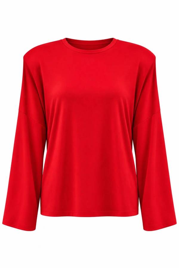 Shoulder Padded Long Sleeve Basic Top