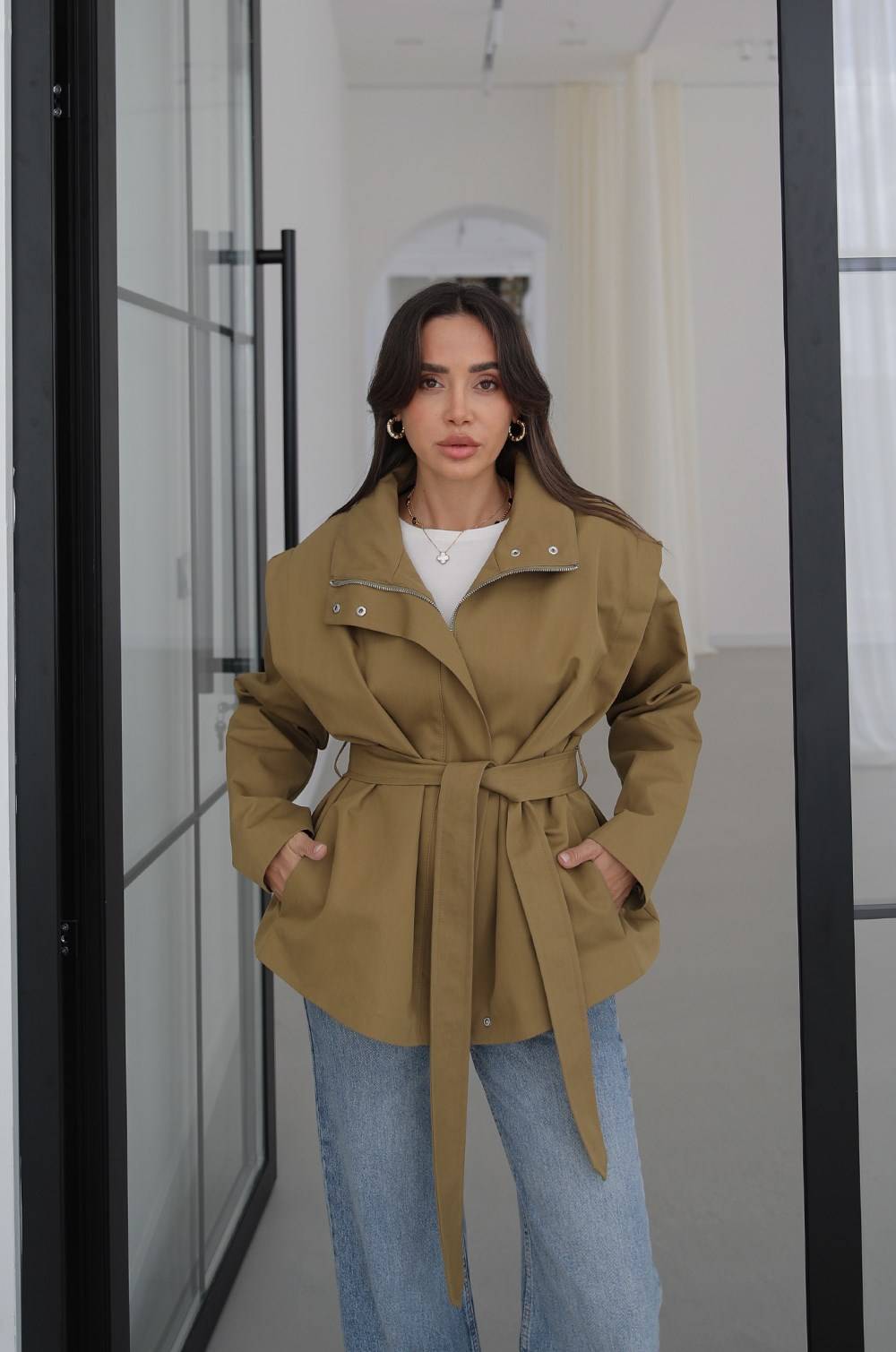Belted Zip Trench Coat