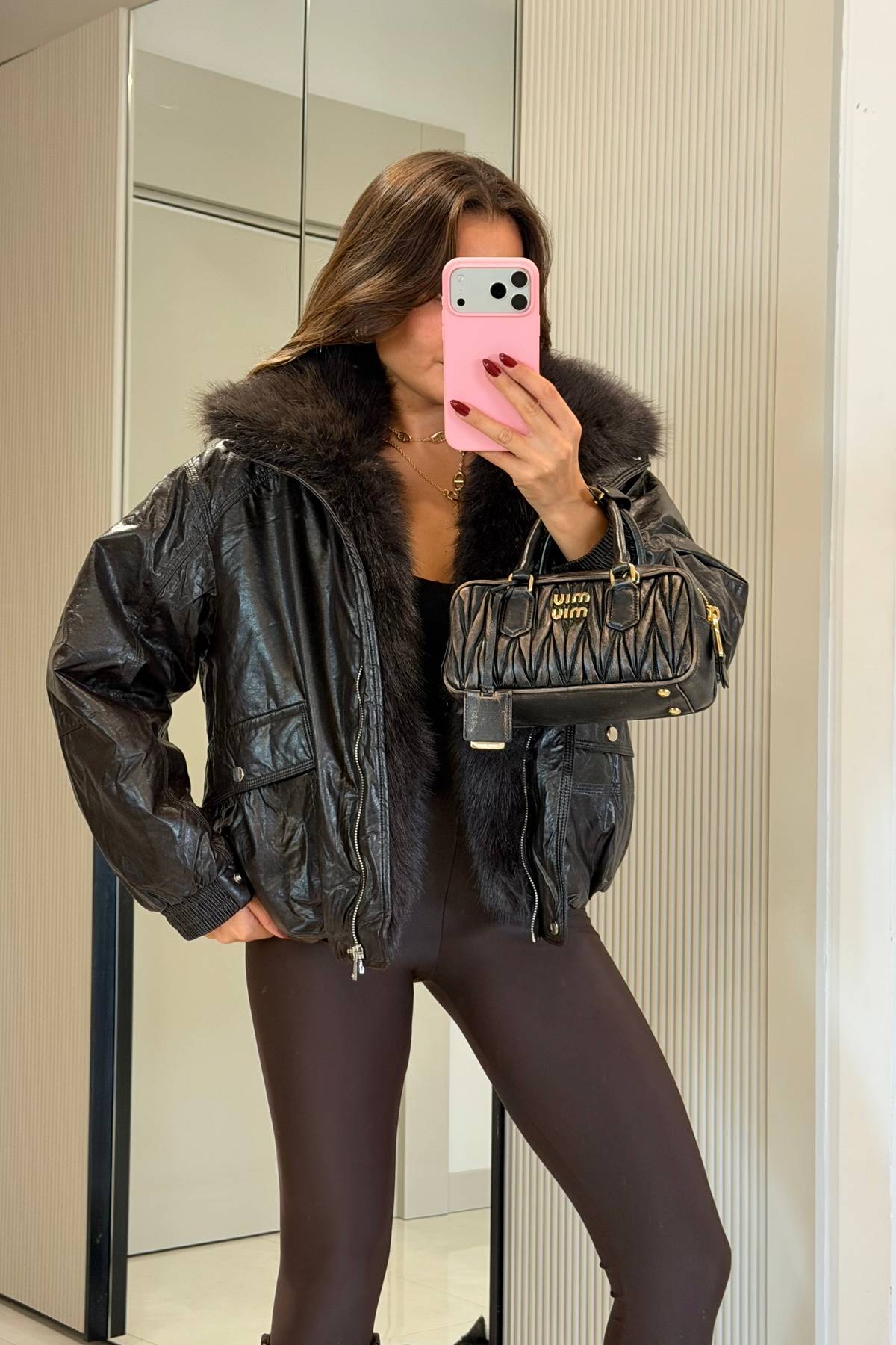 Sorena Brown Shiny Leather Ithal Jacket — photograph 4