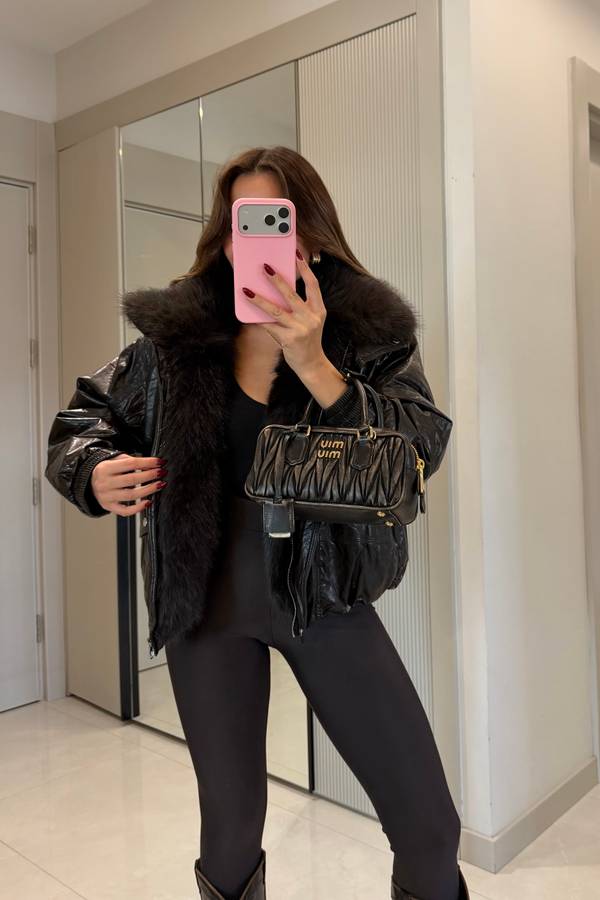 Sorena Fur Lined Glossy Leather Jacket