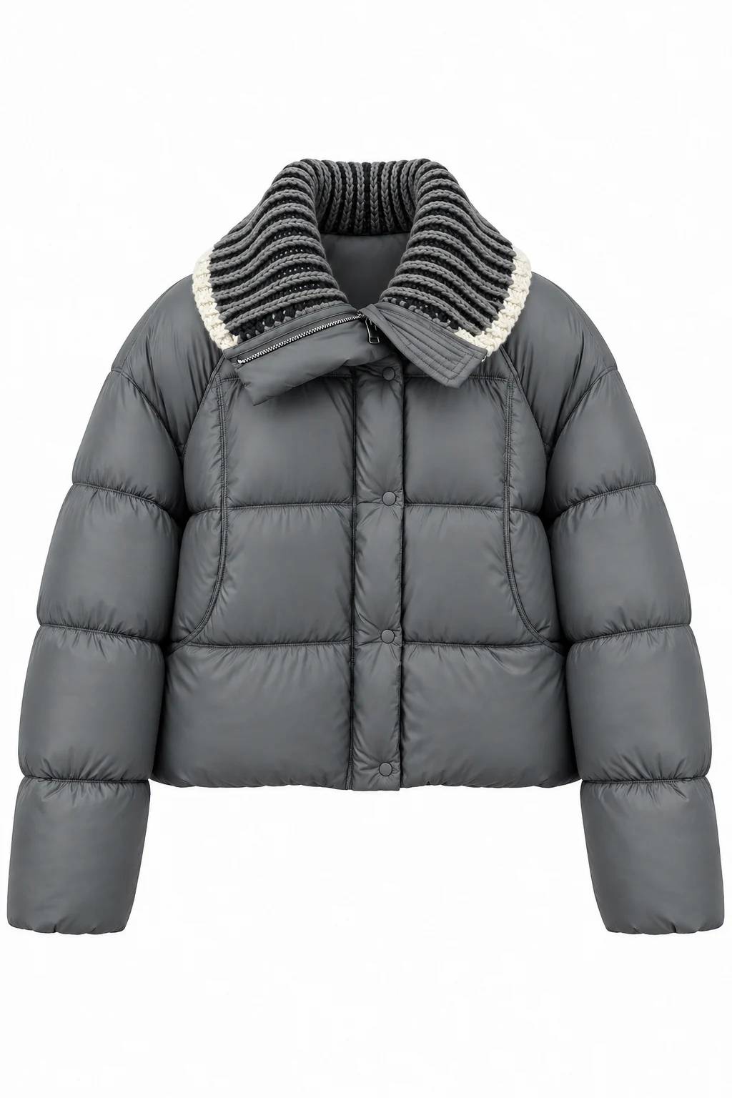 Grey Knit Neck Detail Puffer Mont — photograph 2