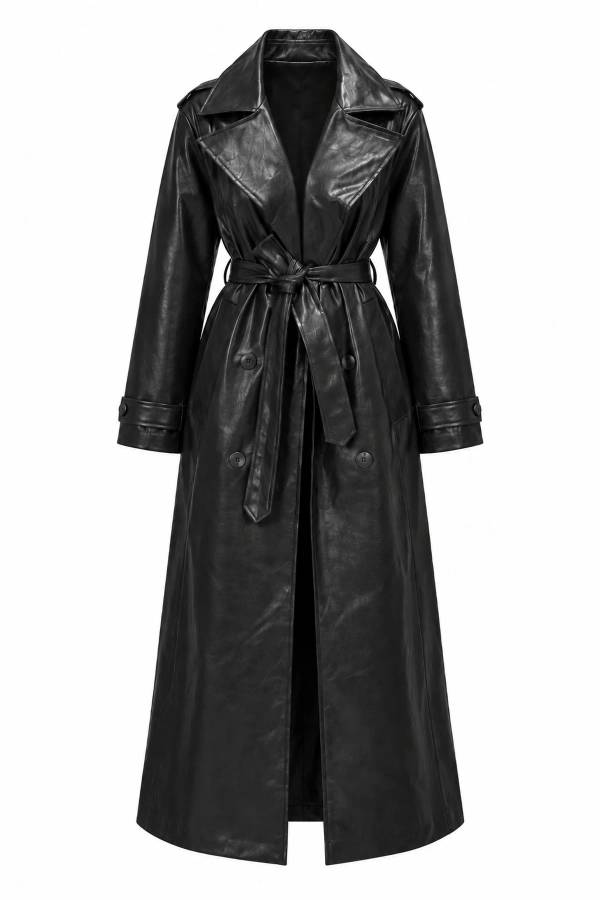 Black Long Leather Trench Coat