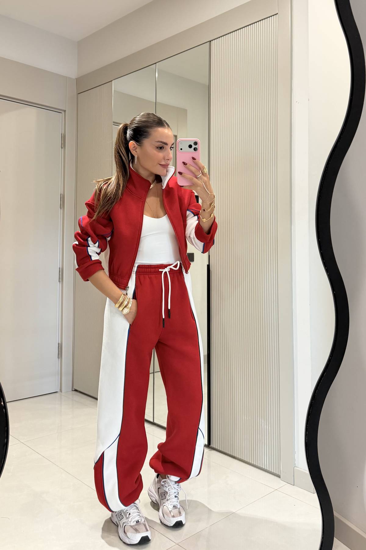 Anabelle Contrast Stripe Fleece Tracksuit Set